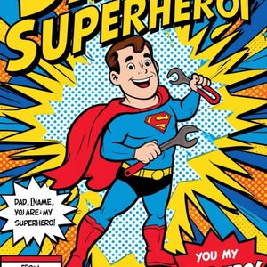 Druckbare Superhelden Vatertagskarte – Personalisierte Comic Style Dad Karte von Kindern – DIY Vatertagsgeschenk – Super Dad Download