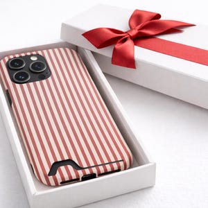 Striped Phone Case with Card Holder | Slim Protective Wallet Cover | Aesthetic Gift Ready Packaging Option for Her | Rose Minimalist Case image 1