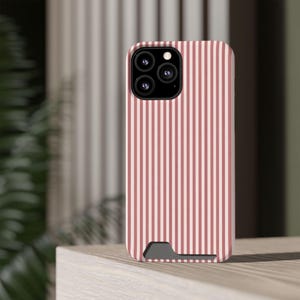 Striped Phone Case with Card Holder | Slim Protective Wallet Cover | Aesthetic Gift Ready Packaging Option for Her | Rose Minimalist Case image 13