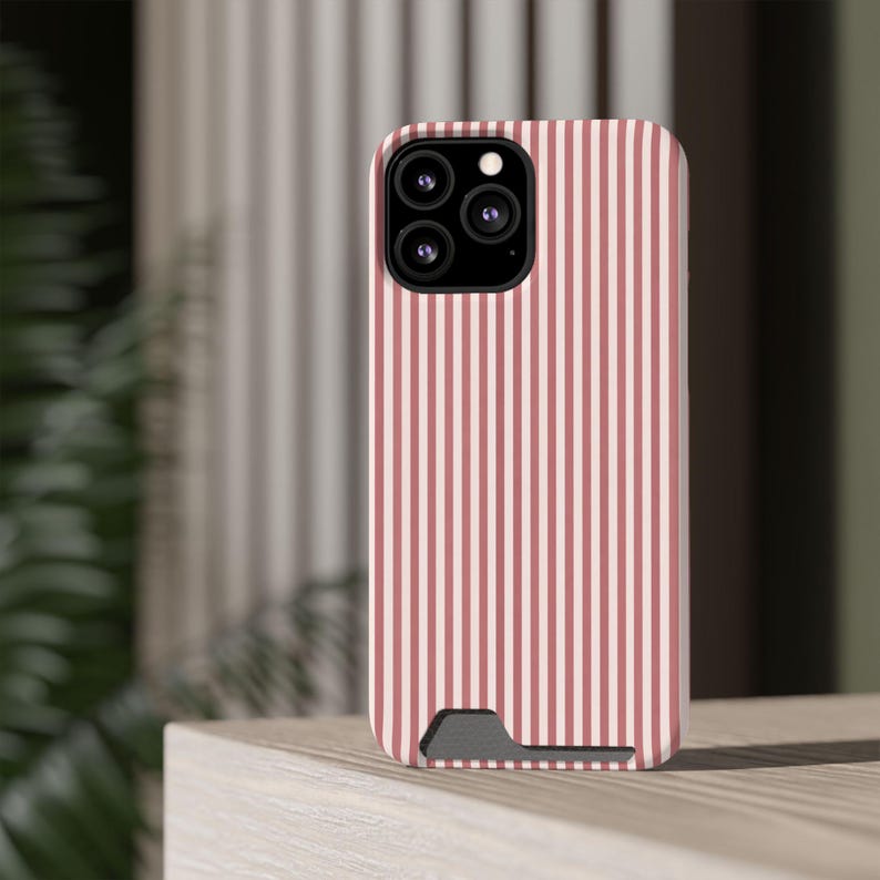 Striped Phone Case with Card Holder | Slim Protective Wallet Cover | Aesthetic Gift Ready Packaging Option for Her | Rose Minimalist Case image 13
