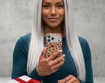 Cheetah Cherry Phone Case with Card Holder | Leopard Print Wallet Cover | Aesthetic Gift Ready Packaging Option for Her | iPhone 18, Samsung