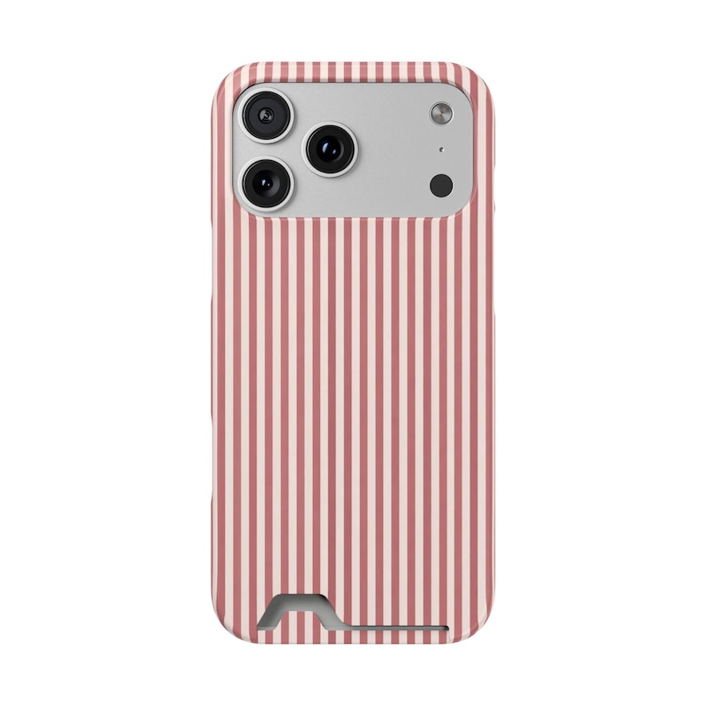 Striped Phone Case with Card Holder | Slim Protective Wallet Cover | Aesthetic Gift Ready Packaging Option for Her | Rose Minimalist Case image 4