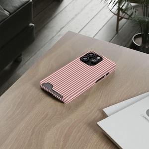 Striped Phone Case with Card Holder | Slim Protective Wallet Cover | Aesthetic Gift Ready Packaging Option for Her | Rose Minimalist Case image 14