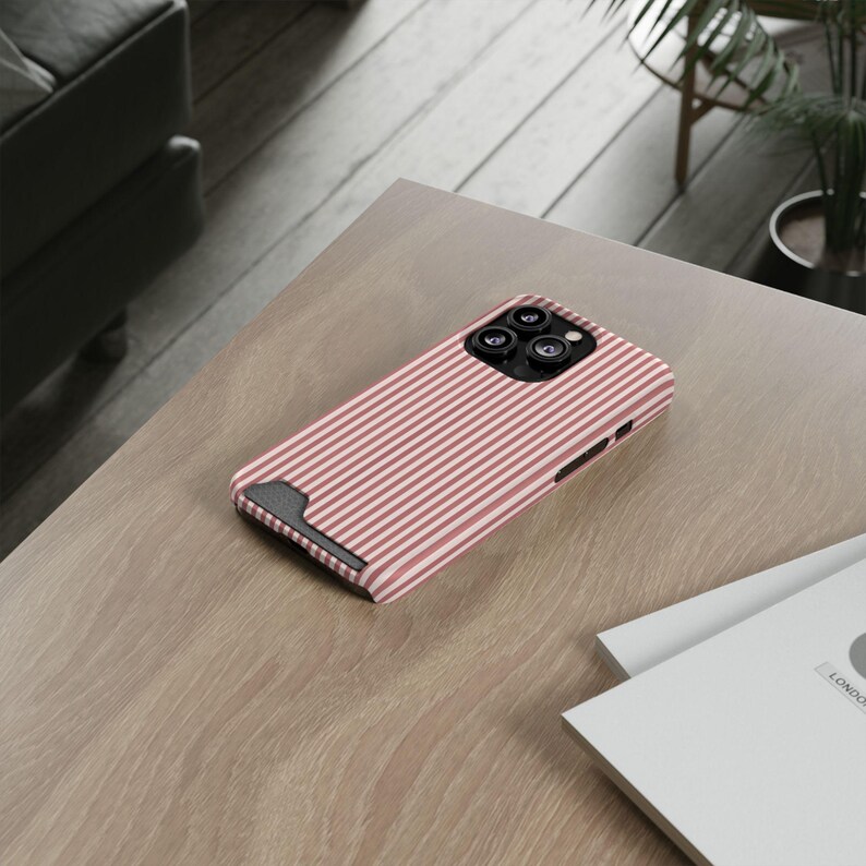 Striped Phone Case with Card Holder | Slim Protective Wallet Cover | Aesthetic Gift Ready Packaging Option for Her | Rose Minimalist Case image 14