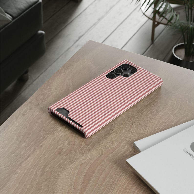 Striped Phone Case with Card Holder | Slim Protective Wallet Cover | Aesthetic Gift Ready Packaging Option for Her | Rose Minimalist Case image 15