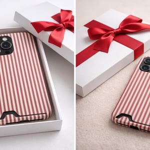 Striped Phone Case with Card Holder | Slim Protective Wallet Cover | Aesthetic Gift Ready Packaging Option for Her | Rose Minimalist Case image 2