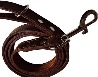 Correa de cuero marrón para perros medianos (144 cm x 2 cm)