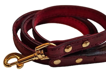 Correa de cuero rojo para perros con cierre dorado. Elegante correa para perros pequeños. 135 cm x 1,5 cm (53,1 x 0,59 pulgadas).