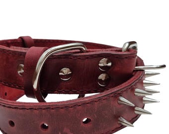 Custom Red Leather Spiked Dog Collar, Personalized Dog, Pet Accessories, Pet Lovers Gift
