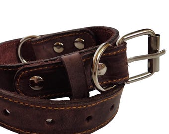 Handmade Brown Leather Dog Collar: Durable Medium Breed Collar