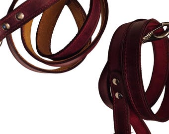 Handmade Leather Dog Leash: Dual Color Red & Orange, Strong Leash for Medium/Large Dogs