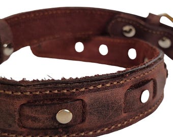 Handmade Brown Leather Dog Collar: Medium Breed, Two-Layer Design