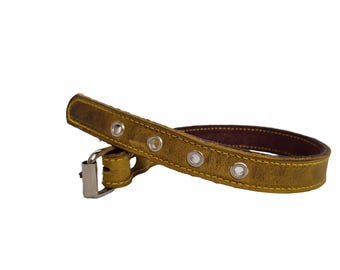 Handmade Yellow Leather Dog Collar: Durable Medium Breed Collar