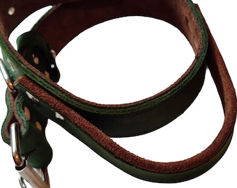 Collar de piel verde para perros con asa / Diseño ancho y resistente de ante para perros grandes