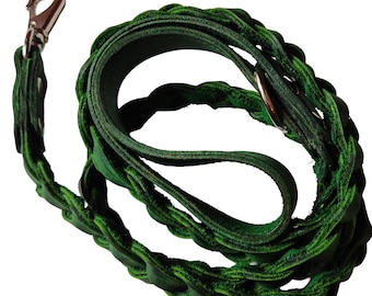Correa de cuero verde trenzada a mano para perros pequeños y medianos (137 cm)