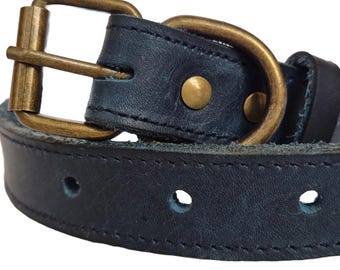 Handmade Blue Leather Dog Collar: Soft Two-Layer Design, Small/Medium Dogs