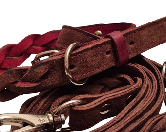 Collar y correa de cuero trenzado para perro: dos colores, hecho a mano