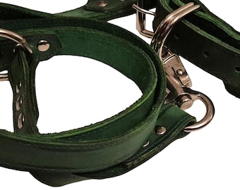 Unique Green Leather Dog Collar and Leash Set: Handmade, Strong, Big Dogs