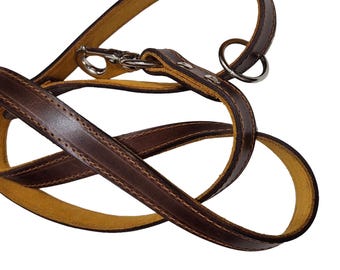Brown and Orange Dual Color Leather Dog Leash - Engraved Dog Leash, Pet Accessories