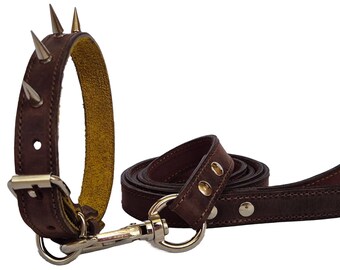 Spiked Leather Dog Collar & Leash Set: Durable Medium Breed Design