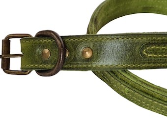 Handmade Green Leather Dog Collar: Strong, Stylish, Safety Buckle