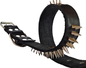 Handmade Spiked Leather Dog Collar: Edgy Style for Large Breeds