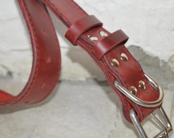 Red Leather Spiked Dog Collar, Custom Dog Collar, Dog Collar with Name