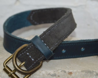 Unique Grey Suede and Blue Leather Dog Collar - Adjustable & Durable