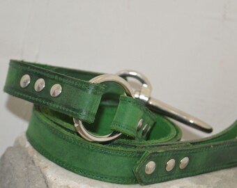 Green Leather Dog Leash, Engraved Dog Leash, Dog Leash with Name