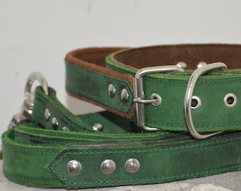 Soft Dual Color Leather Dog  Collar and  Leash, Collar with Handle, Engraved Dog Collar, Dog Collar with Name, Custom Pet Collar