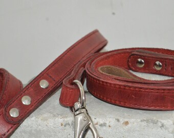 Correa de cuero rojo para dos perros, accesorios para perros