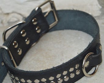 Collar de perro de cuero negro con pinchos, collar de perro con nombre, collar de perro personalizado
