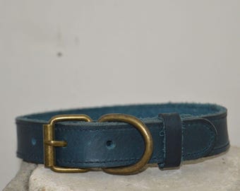 Collar para perro de cuero azul de primera calidad, collares para perro grabados, collar para perro con nombre, collar para perro grabado