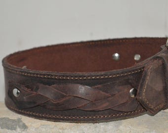 Collare per cani in pelle marrone intrecciata, ideale per razze di taglia grande - Elegante e resistente