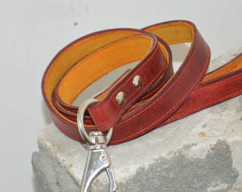 Dual Color Leather Dog Leash - Red and Orange Dog lead, Engraved Dog Leash, Dog Leash with Name,