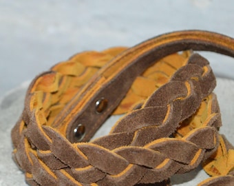 Leather Dog Leash, Brown Dog Leash,  Medium Dog Leash, Braided Dog leash
