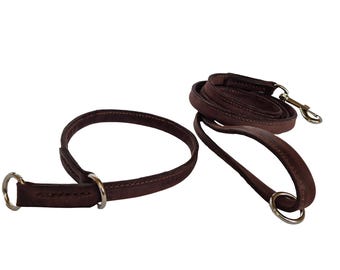 Brown Leather Dog Collar and Leash Set: Small Breed Petite Pooches
