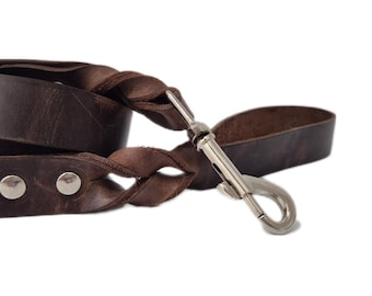 Correa para perros de cuero trenzado marrón de primera calidad, correa para perros grabada, accesorios para mascotas, correa para perros con nombre