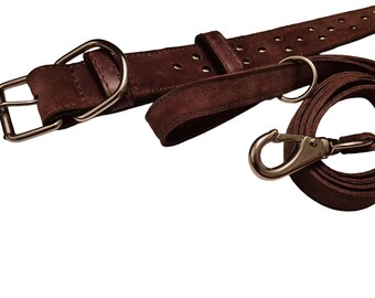 Soft Dual Color Leather Dog Leash (57 inch) and Collar (25.5X1.4inch) Set,