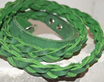 Green Braided Dog Leash - Unique Pet Accessory, Leather Accessories