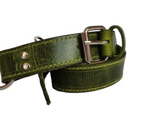 Custom Dog Collar, Personalized Leather Collar, Engraved Dog Collars, Green Dog Collar