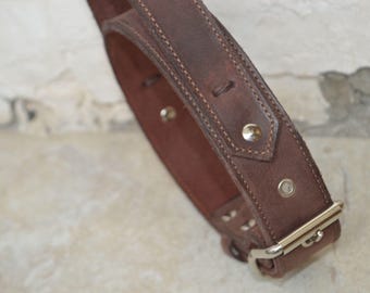 Collare per cani in pelle marrone larga con maniglia - Accessorio resistente per animali domestici