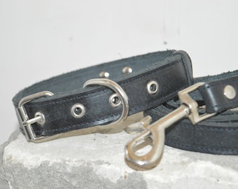 Conjunto clásico de correa y collar de cuero negro para perro, regalos personalizados, collares personalizados para perros, collar para perro con nombre