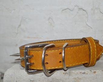 Leather Dog Collar, Beaded Dog Collar, Dog Name Tag, Leather Collar, Engraved Dog Collar,  Dog Accessories, Yellow Dog Collar
