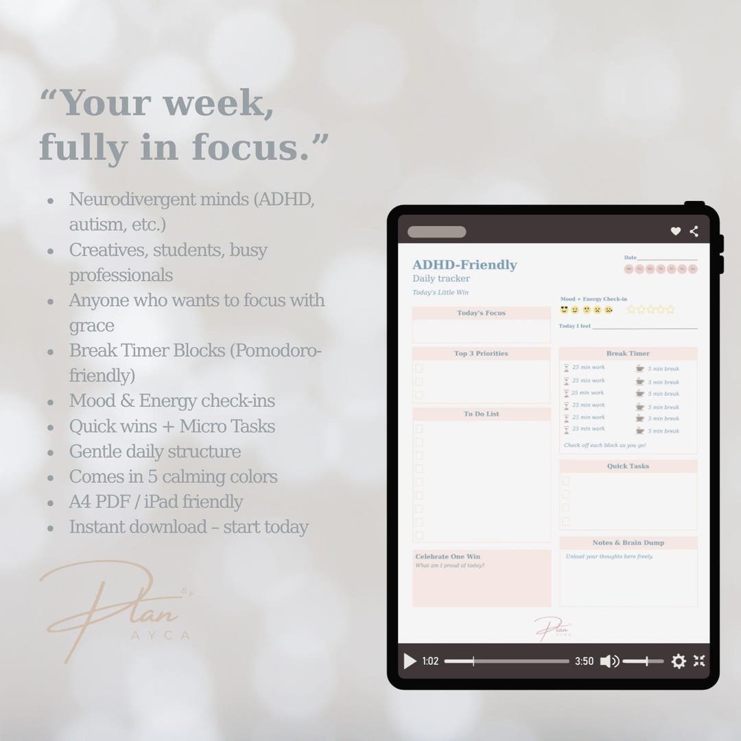 ADHD Daily Planner Printable | Focus Timer + Mood & Energy Tracker ...