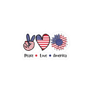 Vinyl Decal Sticker, Peace Love America Fourth of July Red White and Blue, Patriotic Decal, USA Independence Day Decal, American Pride