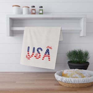 Fourth of July Tea Towel, Patriotic Dish Towel, USA Flag Cotton/Polyester Kitchen Towel, Red White Blue Home Decor, Independence Day Decor