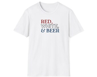 Grappige Fourth of July uniseks softstyle T-shirt, rood wit en bier, patriottisch T-shirt, Independence Day-shirt, Amerika cadeau, herenkleding