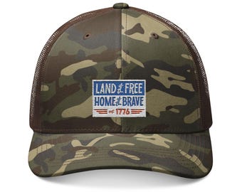 Geborduurde camouflage truckerpet, patriottische 4 juli pet, Land of the Free Home of the Brave, honkbalhoed Amerikaanse vlag, militaire camouflagepet,