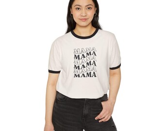 Retro Wave T-shirt 'MAMA', T-shirt in vintage-stijl, grafisch hipstershirt, uniseks katoenen top, cool moedercadeau